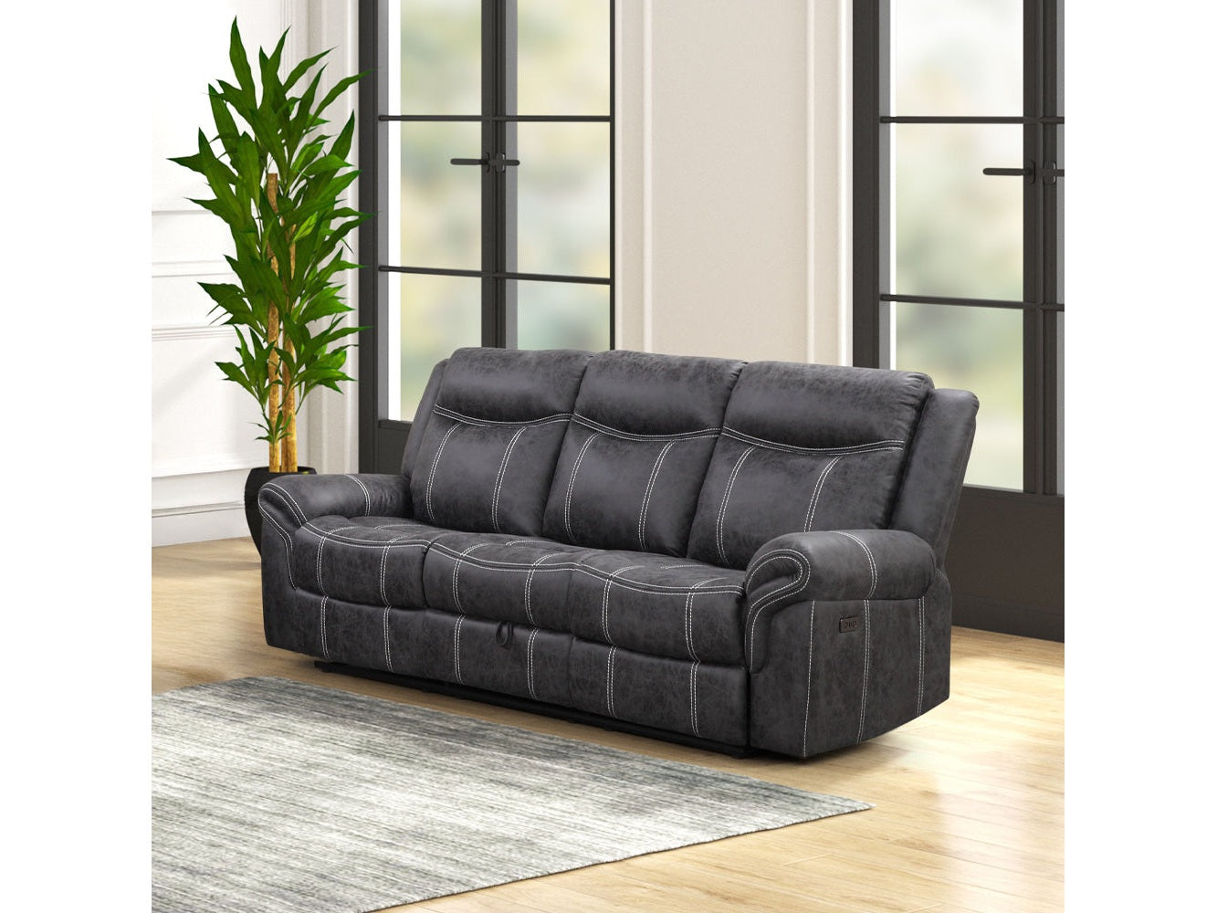 Zubaida Dark Gray Power Motion Sofa w/Drop Down Table - Ornate Home