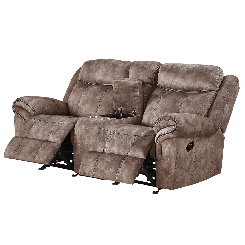 Zubaida Motion Chocolate Loveseat with Console - Ornate Home