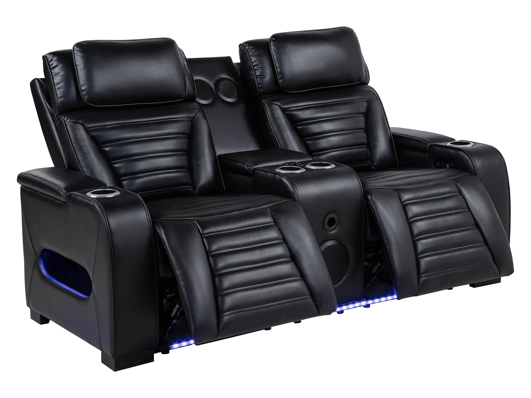 Zuma Black Faux Leather Dual Power Reclining LED Loveseat - Ornate Home