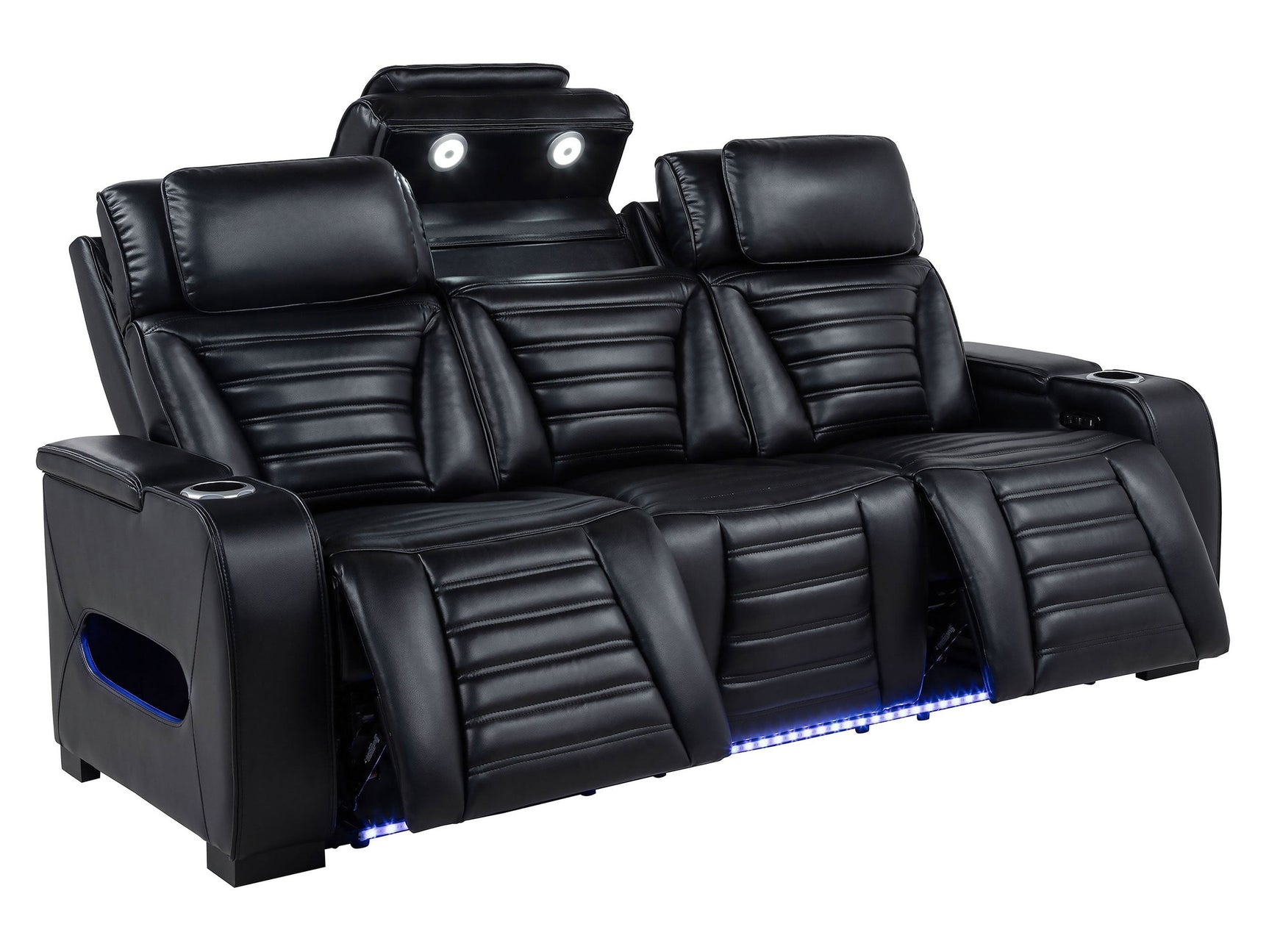 Zuma Black Faux Leather Dual Power Reclining LED Sofa - Ornate Home