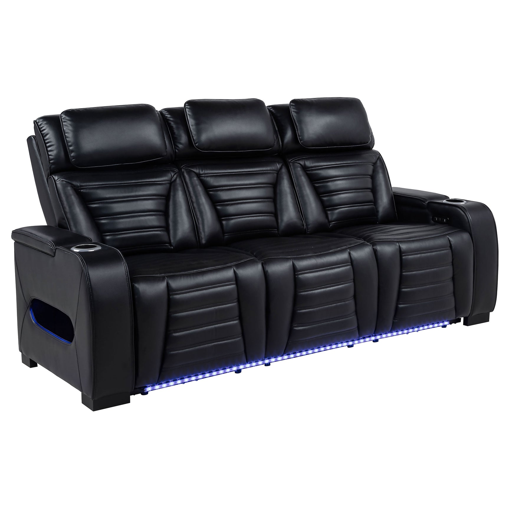 Zuma Black Faux Leather Dual Power Reclining LED Sofa - Ornate Home