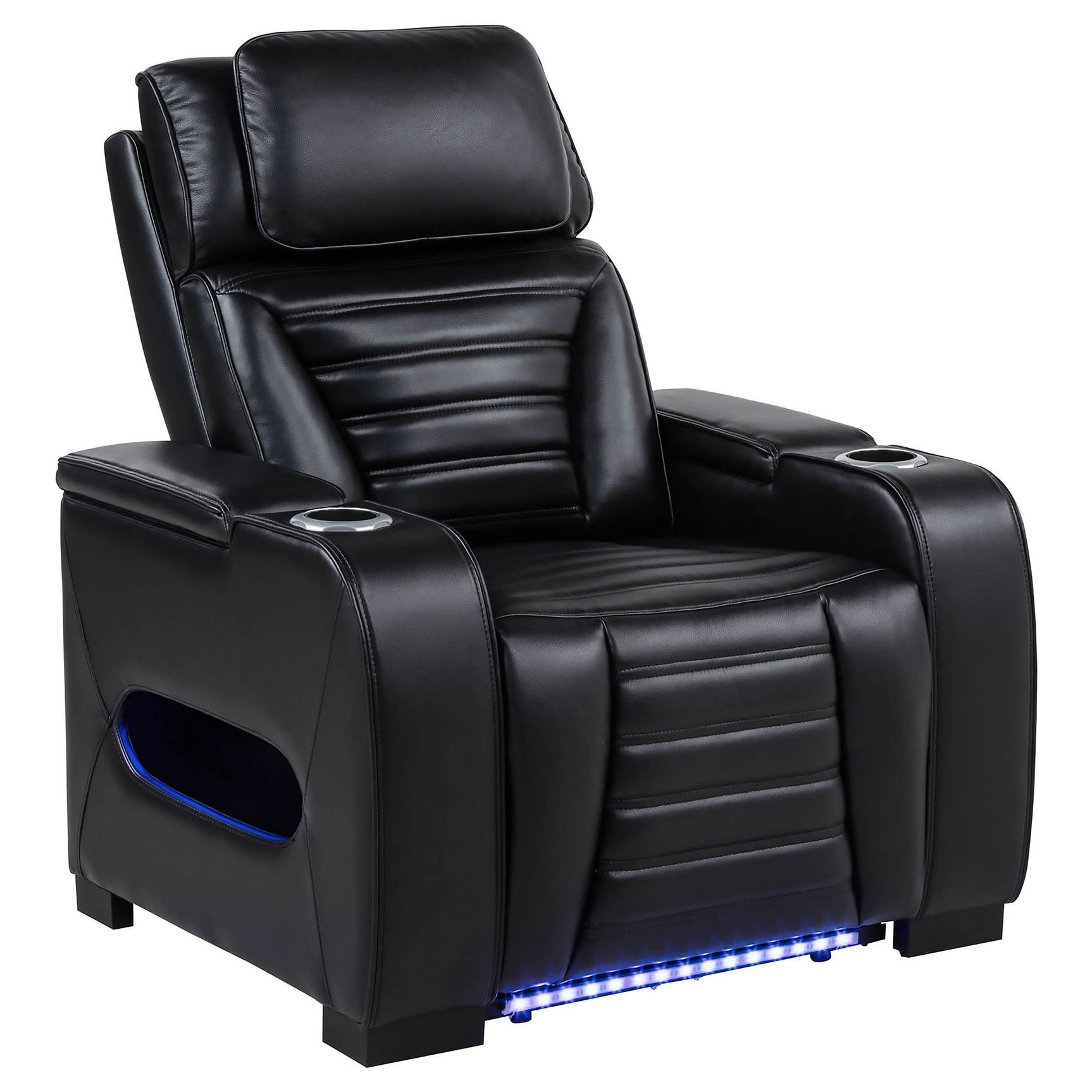 Zuma Black Faux Leather Upholstered Dual Power LED Recliner - Ornate Home