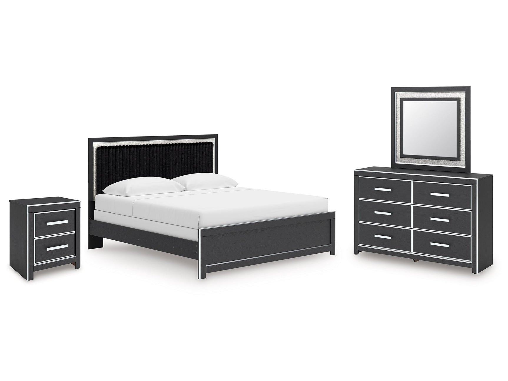 Zuraleus Black King Panel Bedroom Set with Dresser, Mirror and Nightstand - Ornate Home