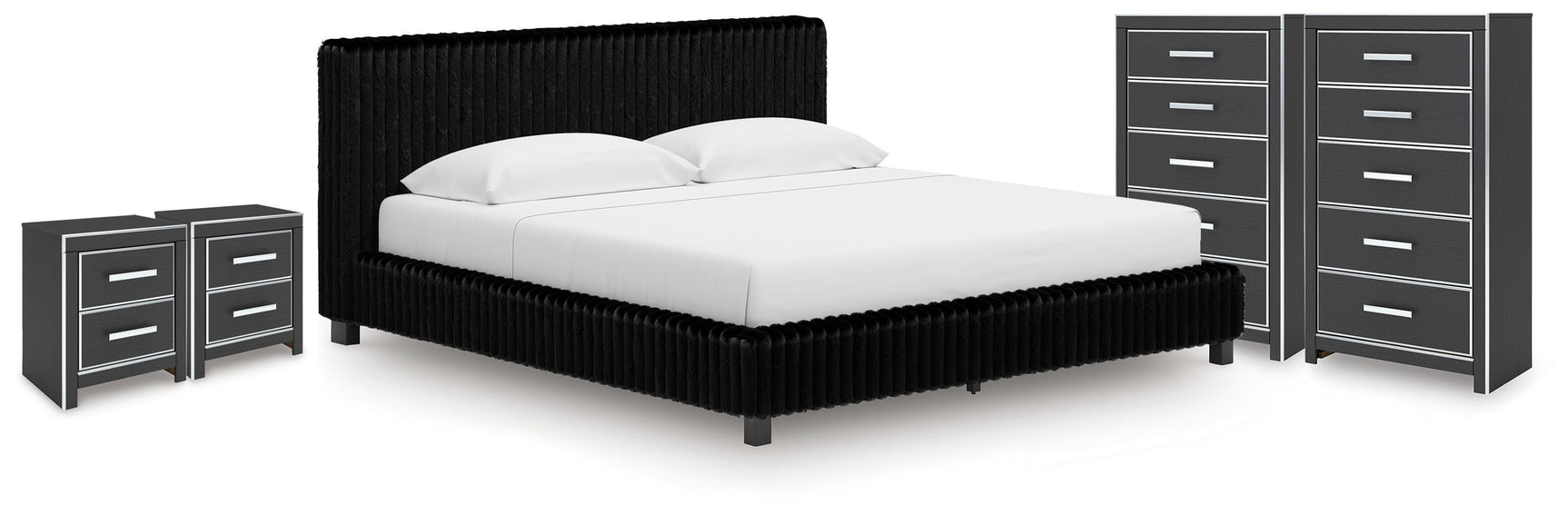Zuraleus Black King Upholstered Bed, 2 Chests and 2 Nightstands - Ornate Home