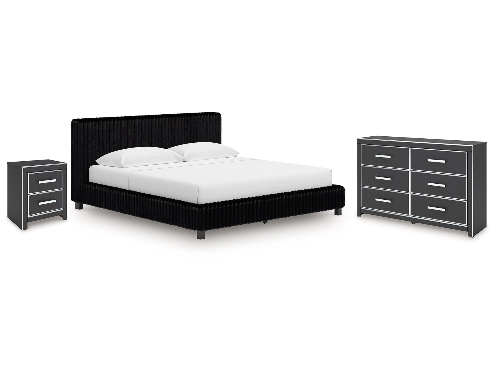 Zuraleus Black King Upholstered Bed, Dresser and Nightstand (Online Special Price) - Ornate Home