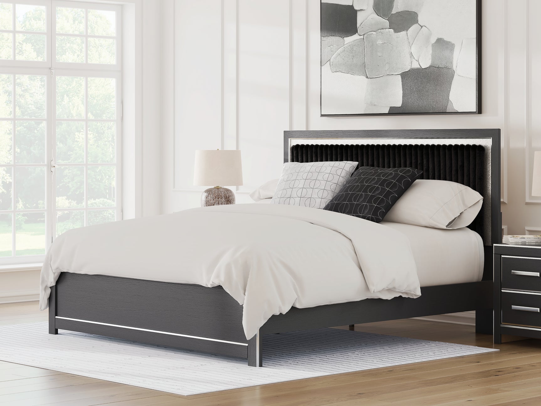 Zuraleus Black King Upholstered Panel Platform Bed - Ornate Home
