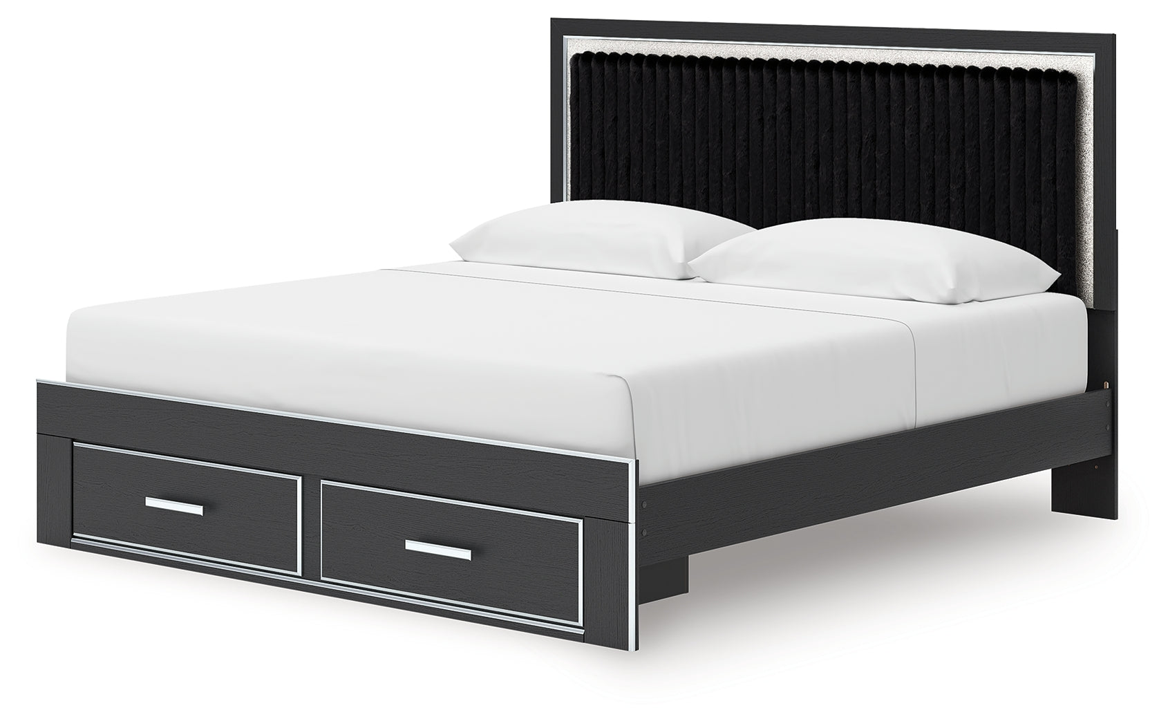 Zuraleus Black King Upholstered Panel Platform Storage Bed (Online Special Price) - Ornate Home