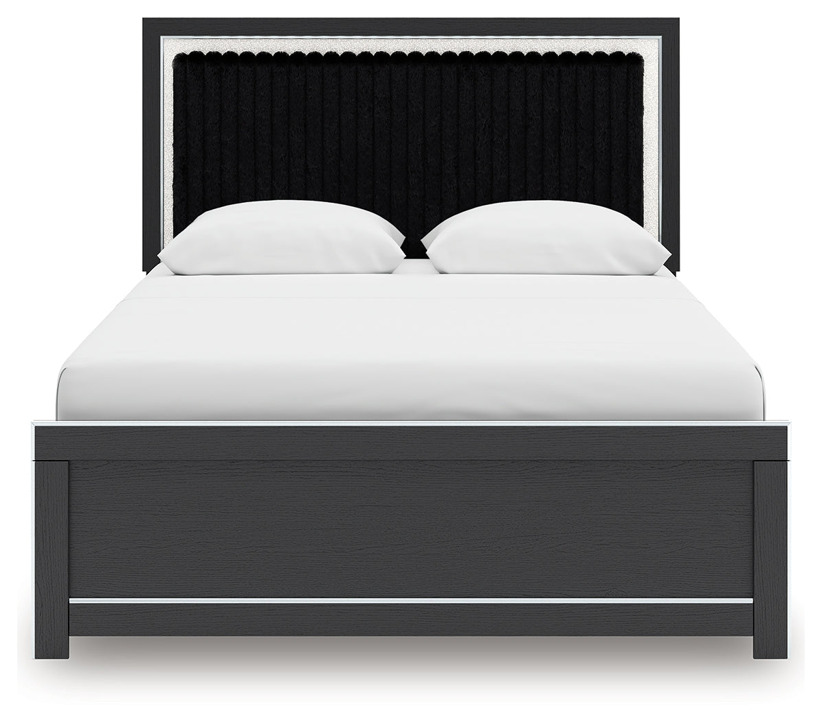 Zuraleus Black Queen Upholstered Panel Platform Bed, Dresser and Mirror (Online Special Price) - Ornate Home