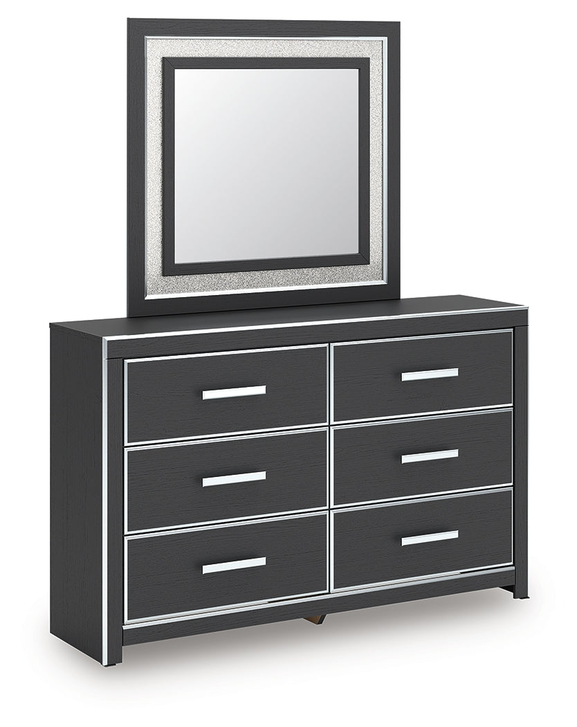 Zuraleus Black Queen Upholstered Panel Platform Storage Bed, Dresser and Mirror (Online Special Price) - Ornate Home