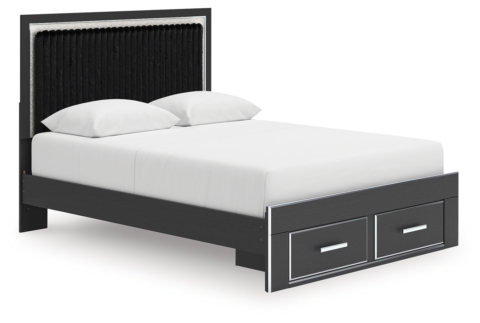 Zuraleus Black Queen Upholstered Panel Platform Storage Bed, Dresser and Mirror (Online Special Price) - Ornate Home