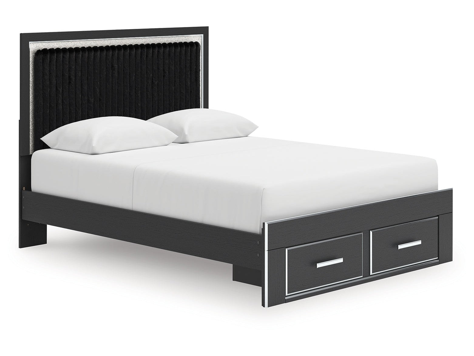 Zuraleus Black Queen Upholstered Panel Platform Storage Bed - Ornate Home