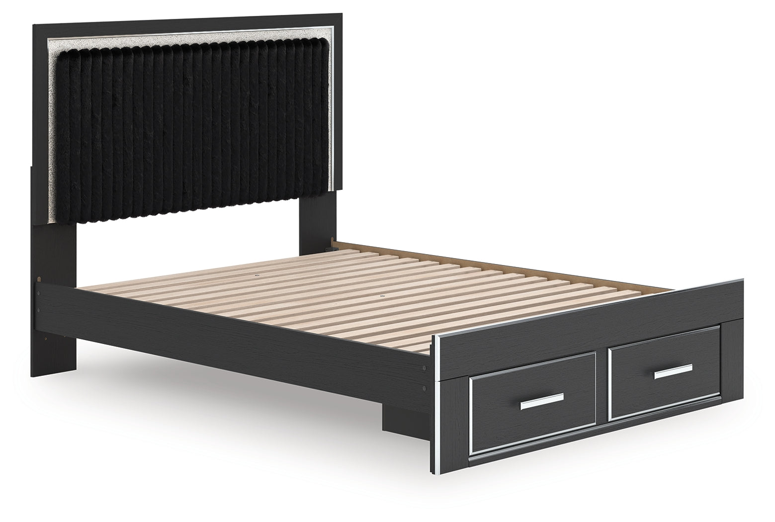 Zuraleus Black Queen Upholstered Panel Platform Storage Bed - Ornate Home