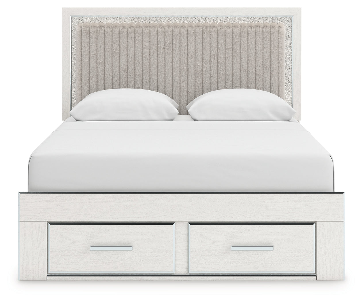Zuraleus Brown/White Queen Upholstered Panel Platform Storage Bed, Dresser and Mirror (Online Special Price) - Ornate Home