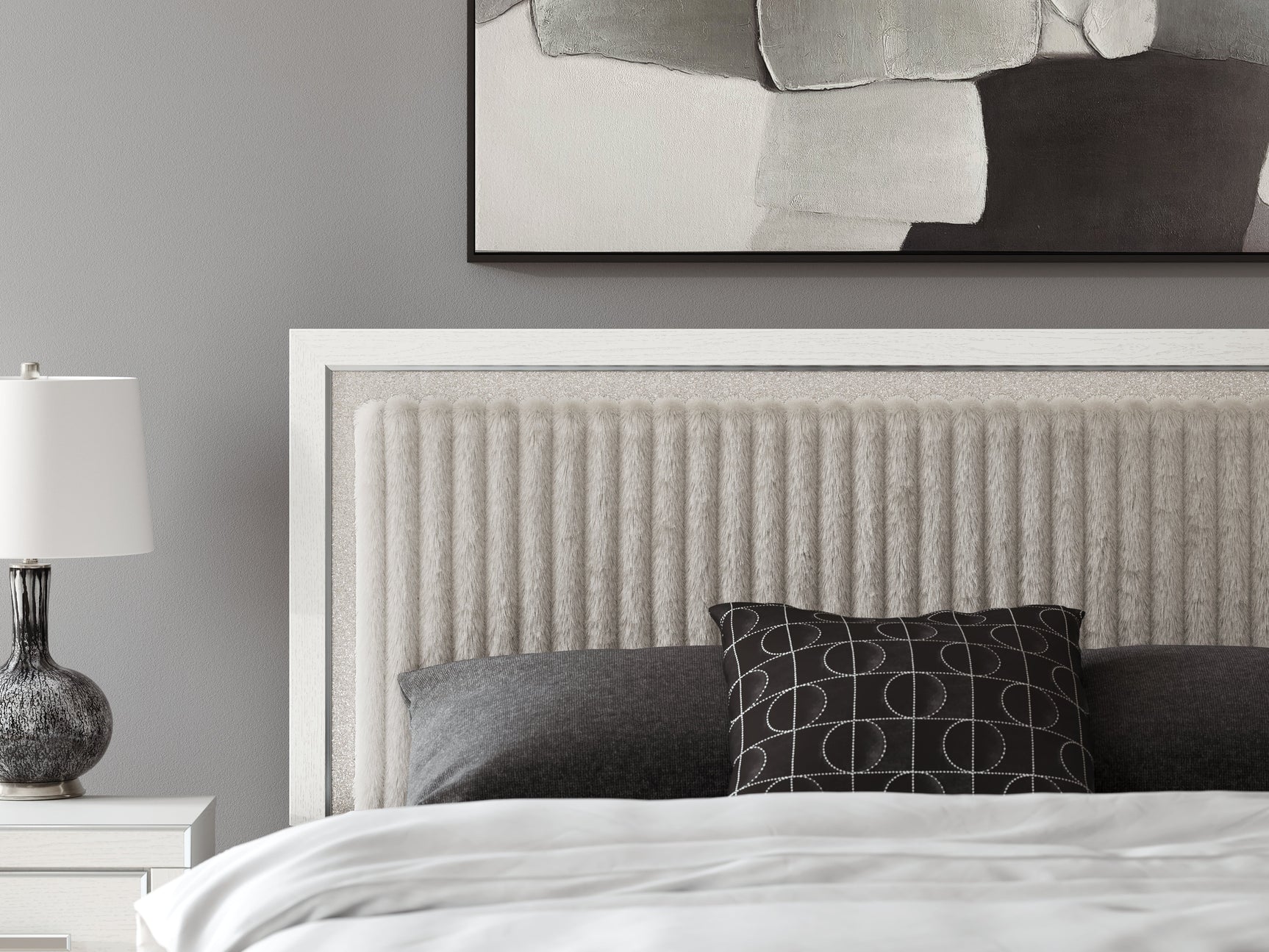 Zuraleus White King Upholstered Panel Platform Bed (Online Special Price) - Ornate Home