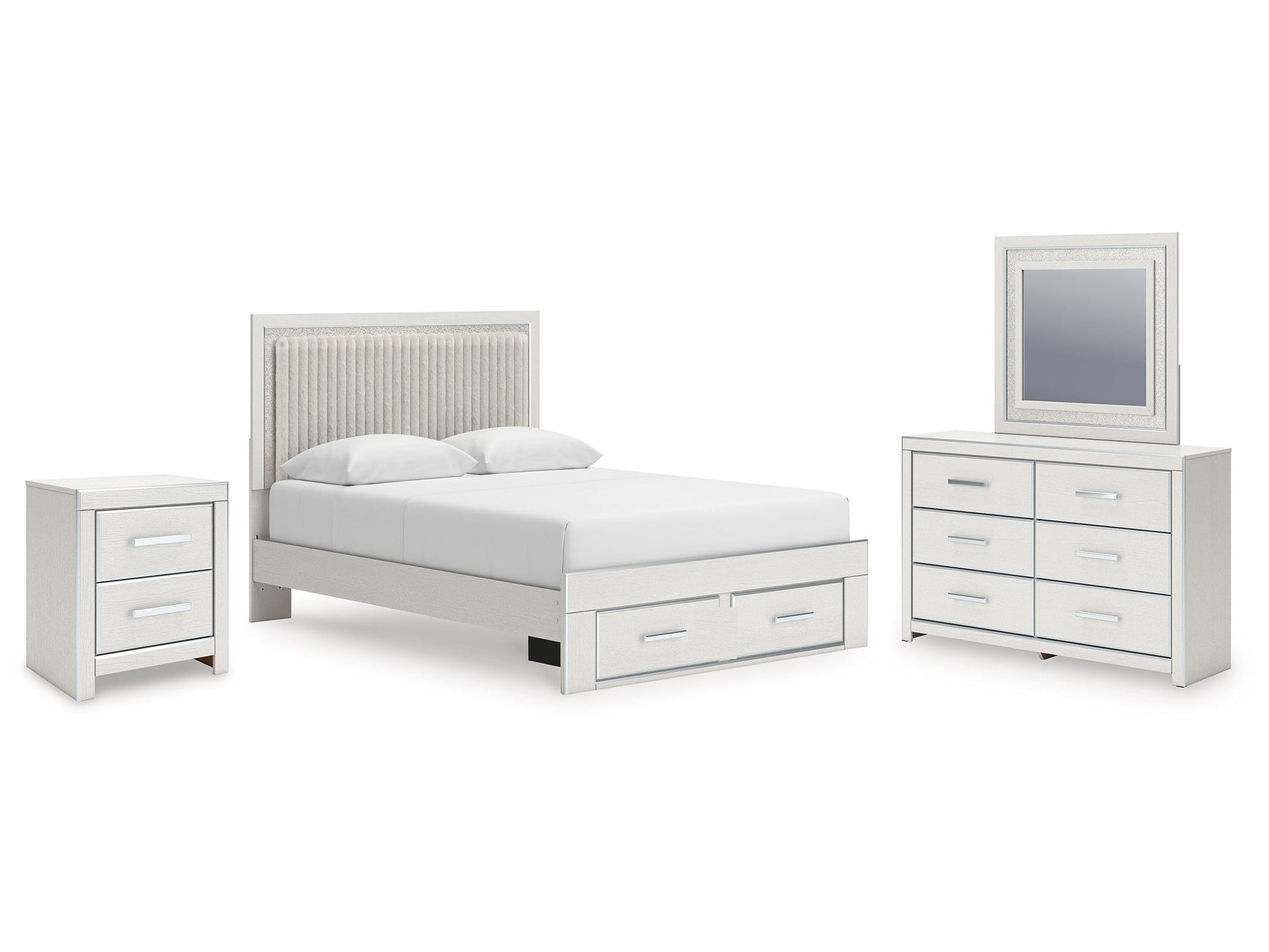 Zuraleus White Queen Storage Bedroom Set with Dresser, Mirror and Nightstand - Ornate Home