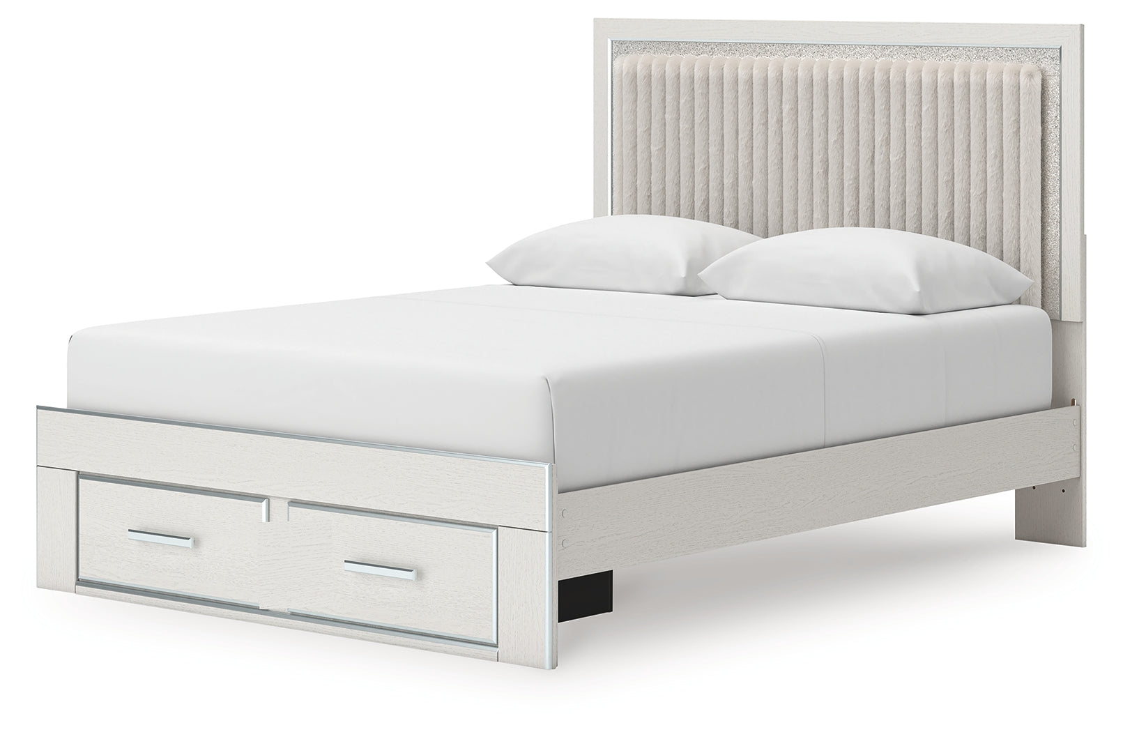 Zuraleus White Queen Upholstered Panel Platform Storage Bed (Online Special Price) - Ornate Home