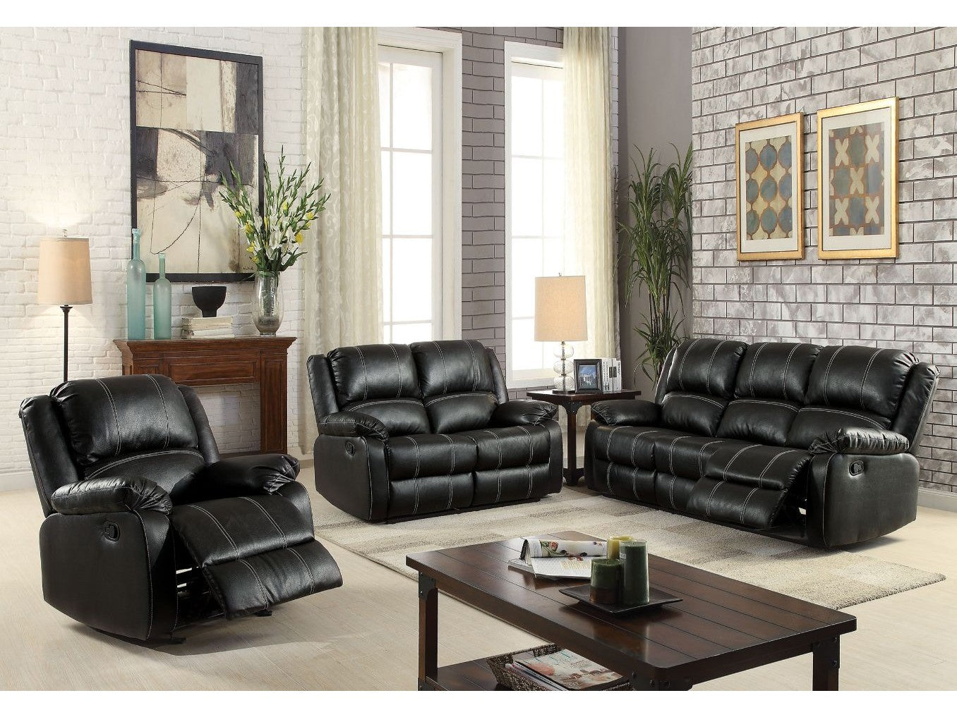 Zuriel Black PU Sofa (Motion) - Ornate Home