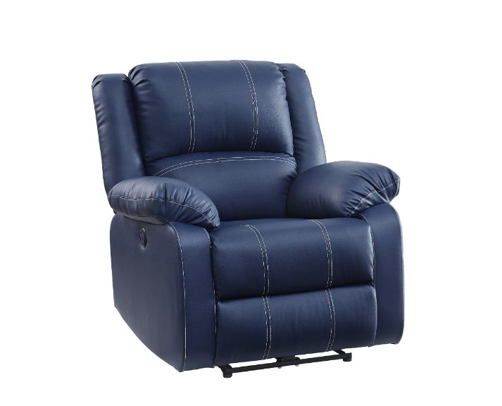Zuriel Blue Leatherette Power Motion Recliner w/ USB - Ornate Home