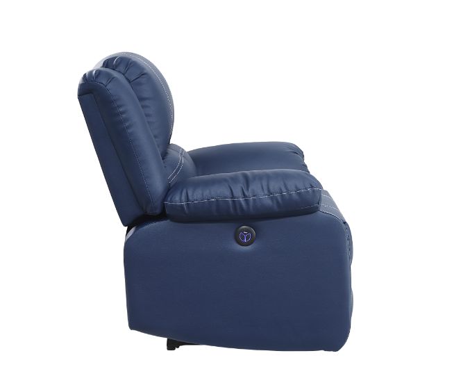 Zuriel Blue Leatherette Power Motion Recliner w/ USB - Ornate Home