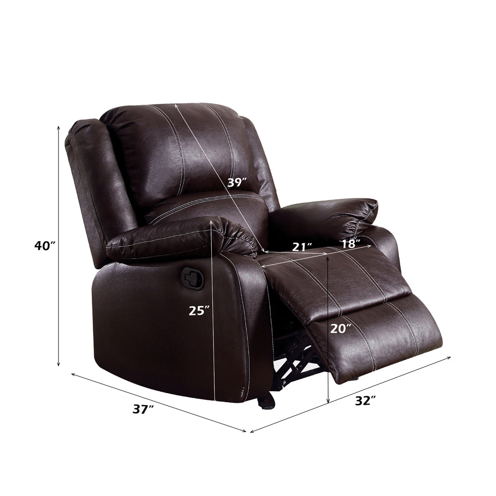Zuriel Brown PU Rocker Recliner (Motion) - Ornate Home