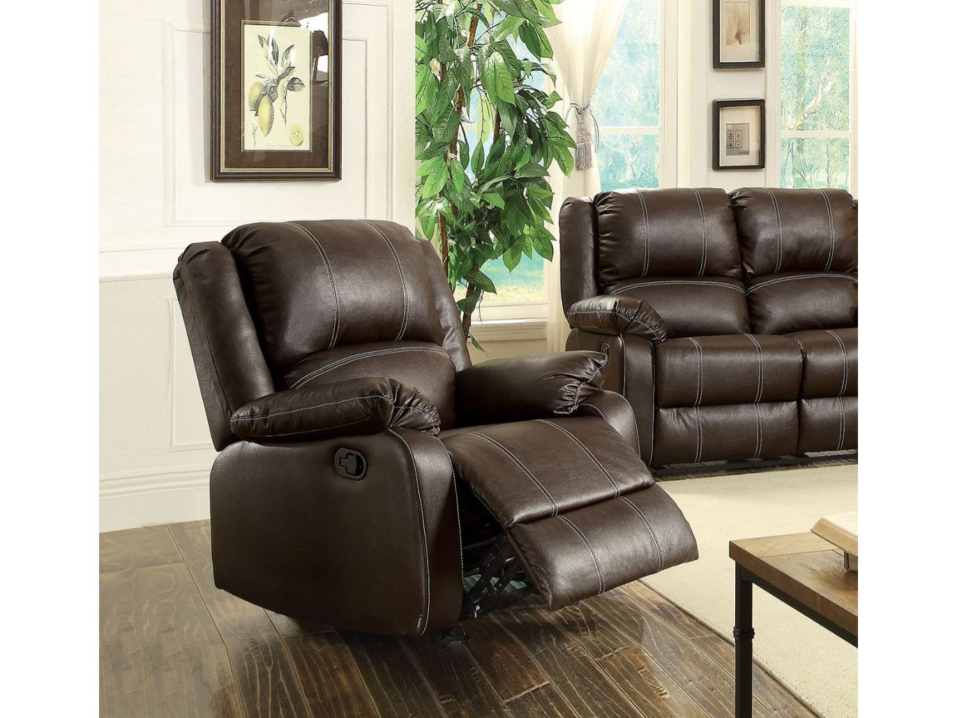 Zuriel Brown PU Rocker Recliner (Motion) - Ornate Home