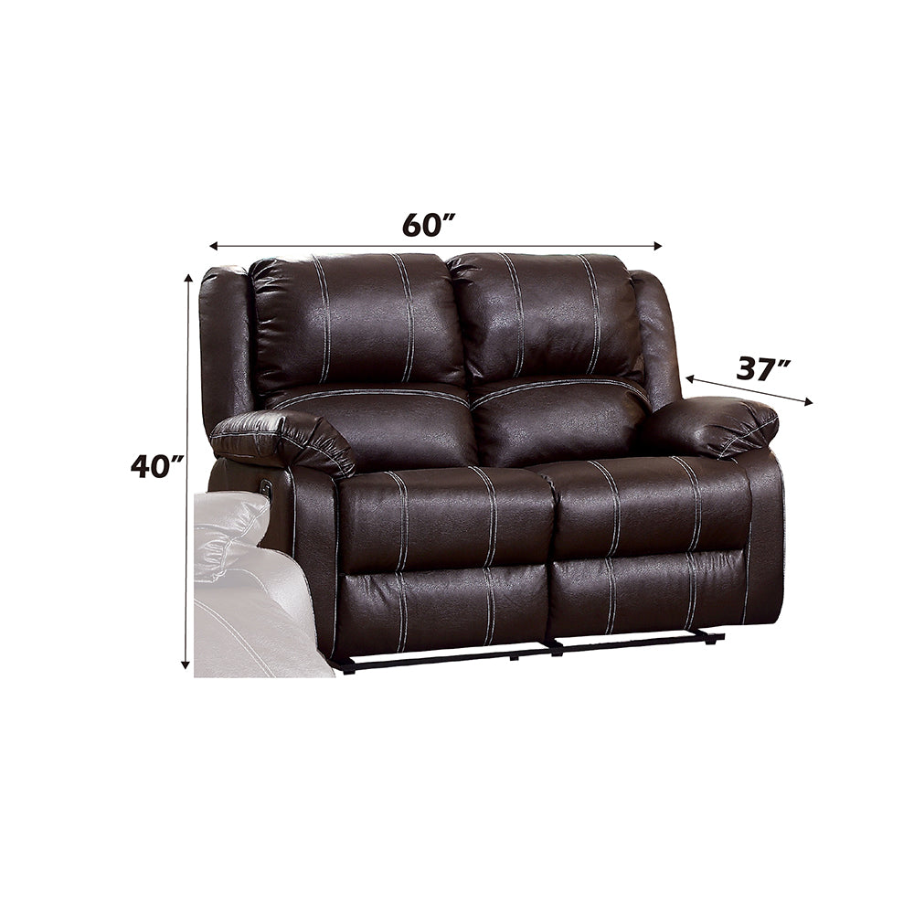 Zuriel Brown Synthetic Leather Motion Loveseat - Ornate Home