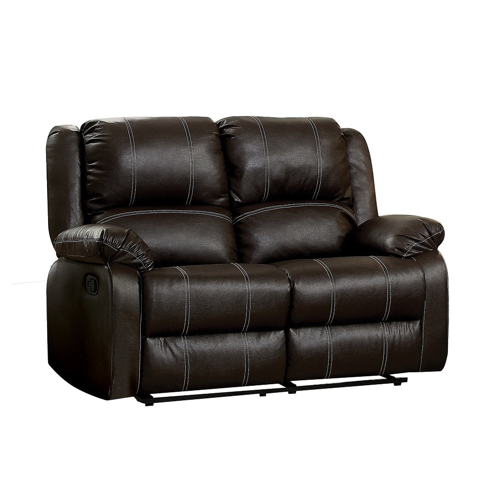 Zuriel Brown Synthetic Leather Motion Loveseat - Ornate Home