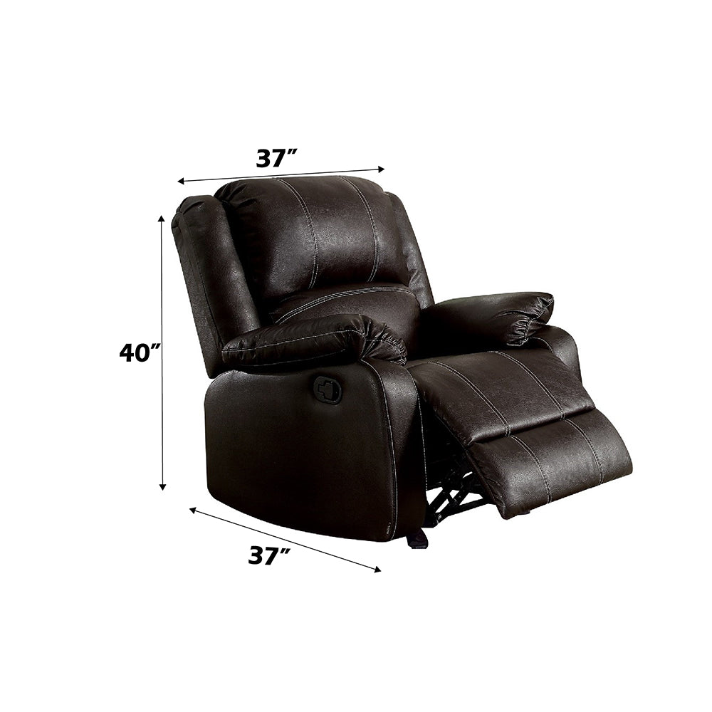Zuriel Brown Synthetic Leather Motion Rocker Recliner - Ornate Home