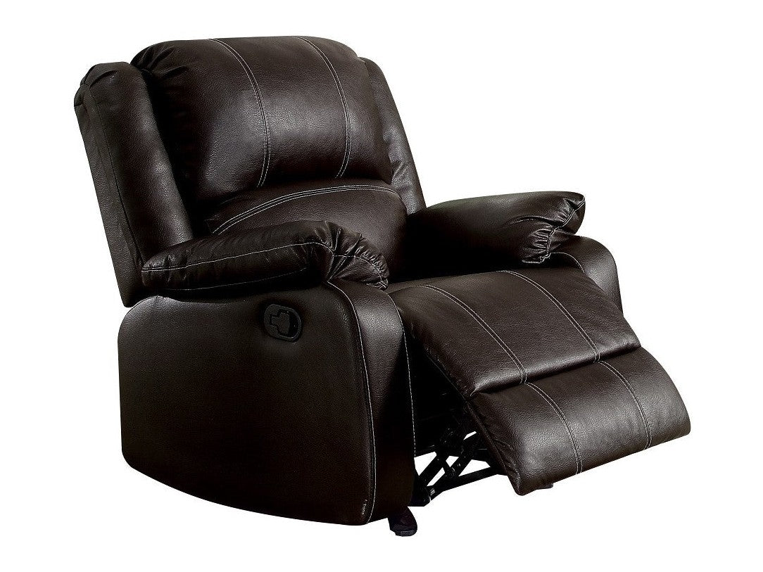 Zuriel Brown Synthetic Leather Motion Rocker Recliner - Ornate Home