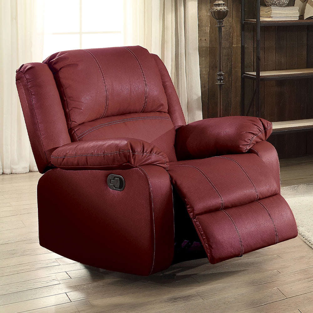 Zuriel Red Synthetic Leather Motion Rocker Recliner - Ornate Home