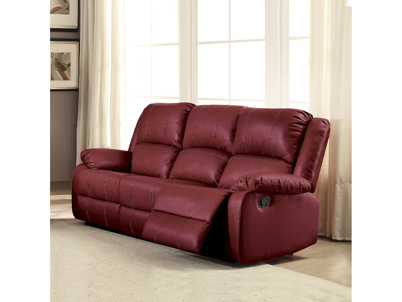 Zuriel Red Synthetic Leather Motion Sofa - Ornate Home