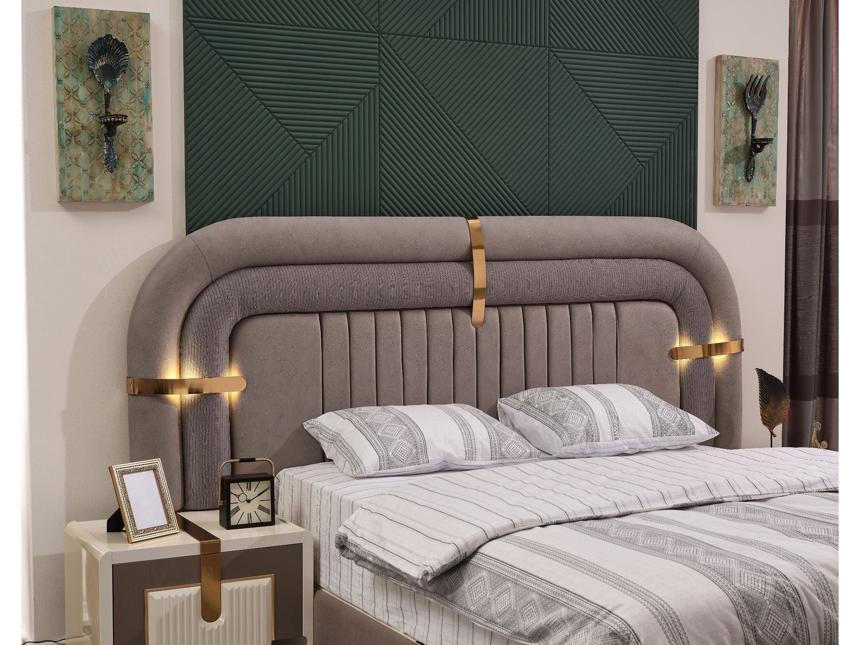 Zurich Taupe/White Bed Frame With Headboard