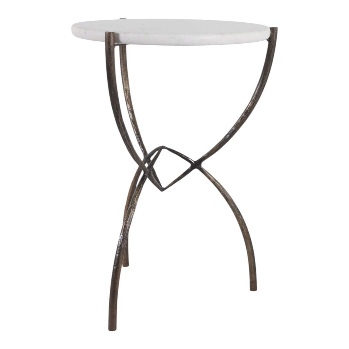 Gorman White/Bronze Accent Table with Curved Legs and Marble