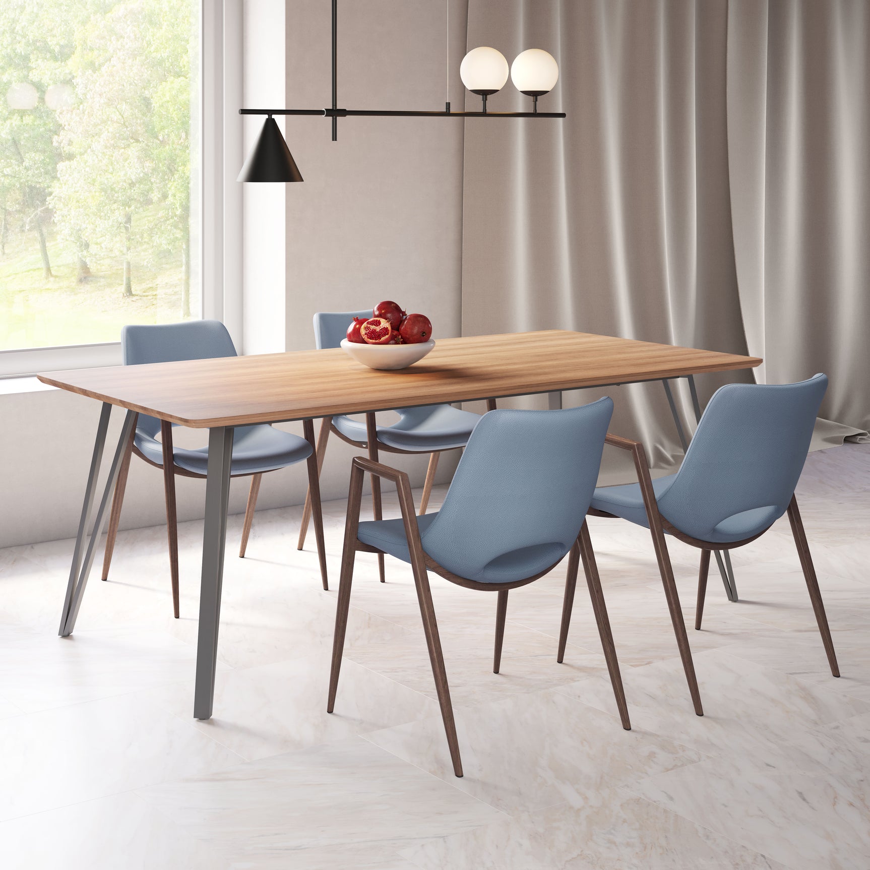Desi Azure Gray & Walnut Dining Chair (Set of 2)