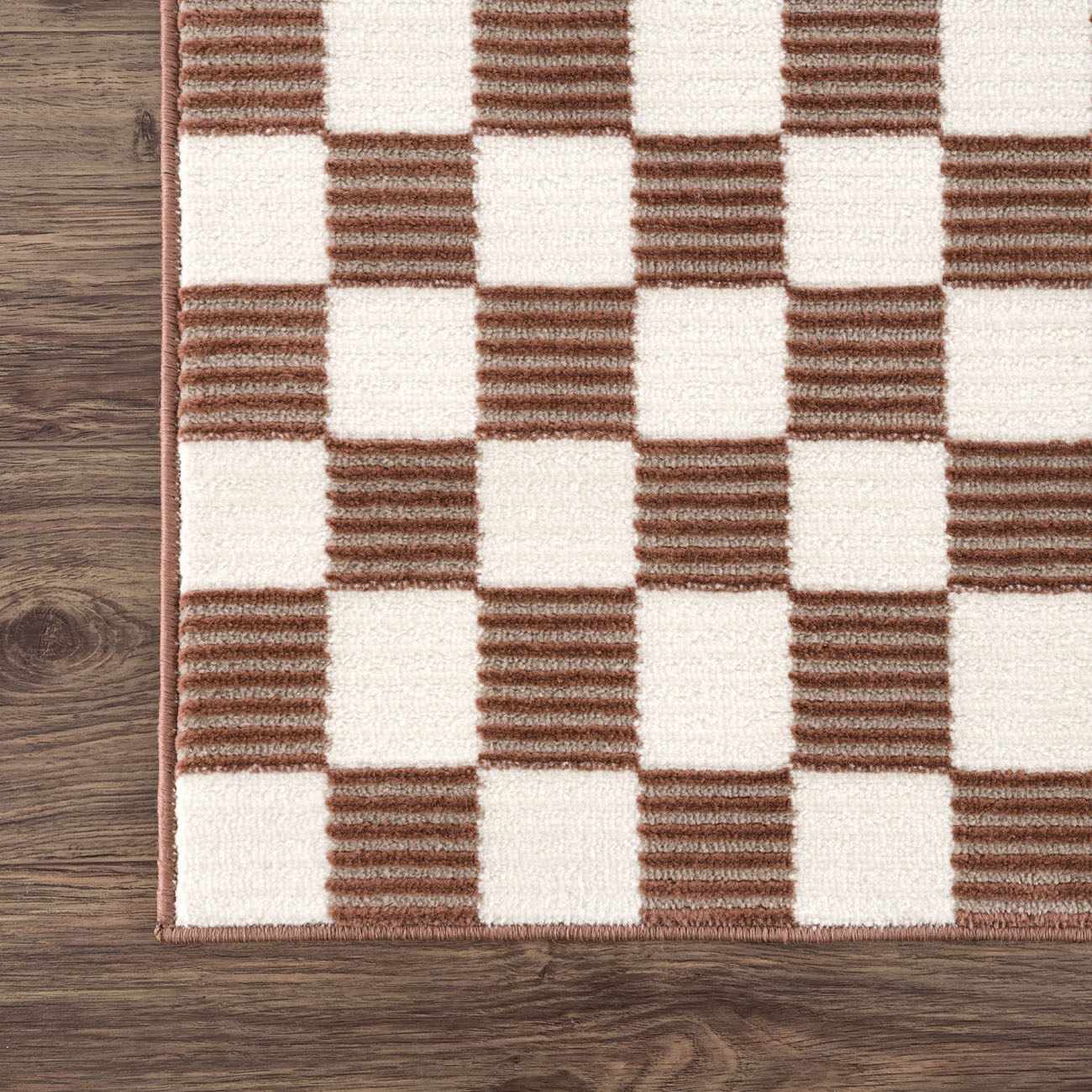 Kaysar Brown Checkered Washable Area Rug