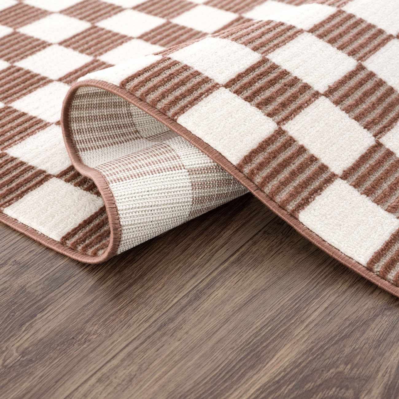 Kaysar Brown Checkered Washable Area Rug