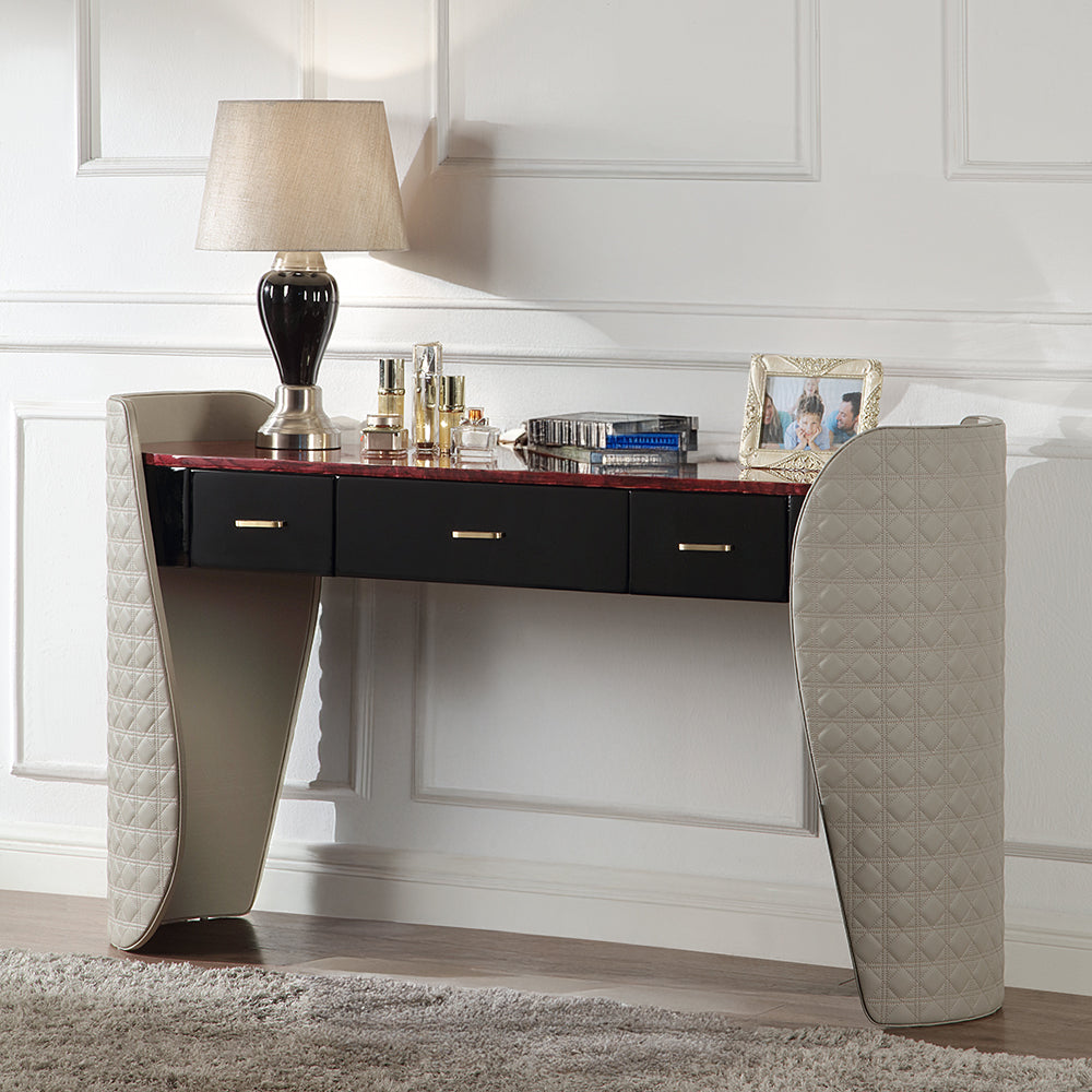 Jamonica Gray/Glossy Wood Grain Top Vanity Desk
