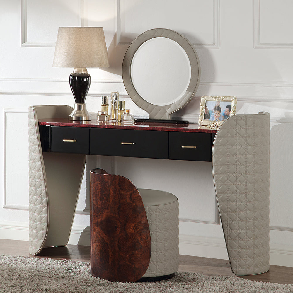 Jamonica Gray/Glossy Wood Grain Top Vanity Desk