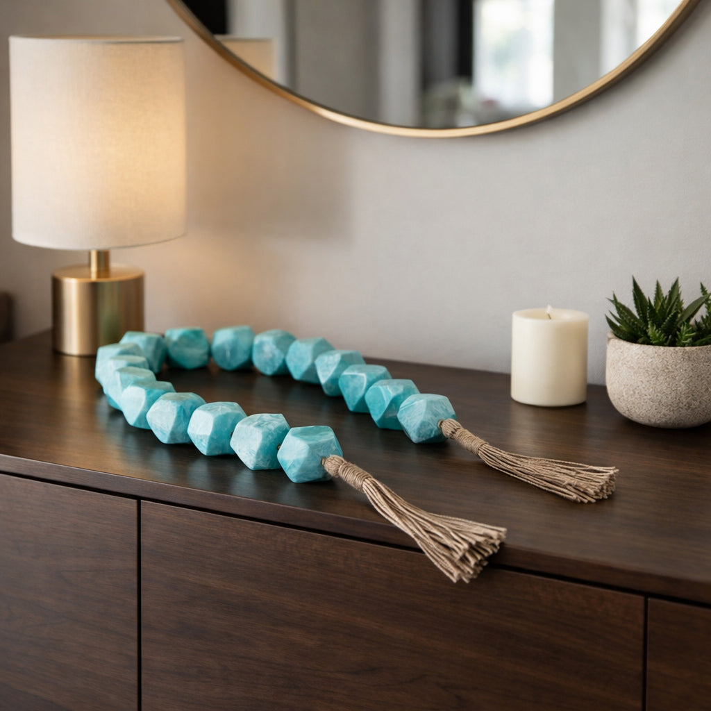 Bayview Blue Geo Carved Bead Garland