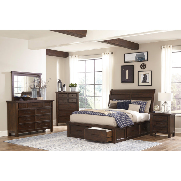 Logandale Brown Queen Platform Bed With Storage Footboard And Side Rails