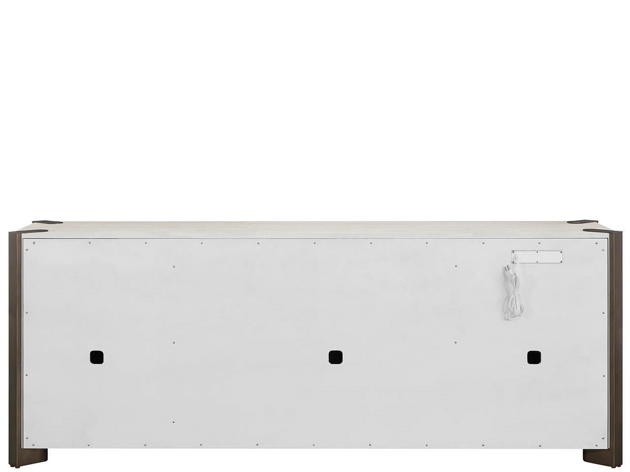 Modern Smoked Gold/Mist Credenza 89" Wide Four-Door Storage Cabinet with Power Bar
