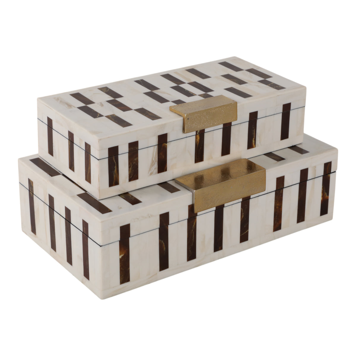 Siberia Brown/Ivory Boxes with Hardware (Set of 2)