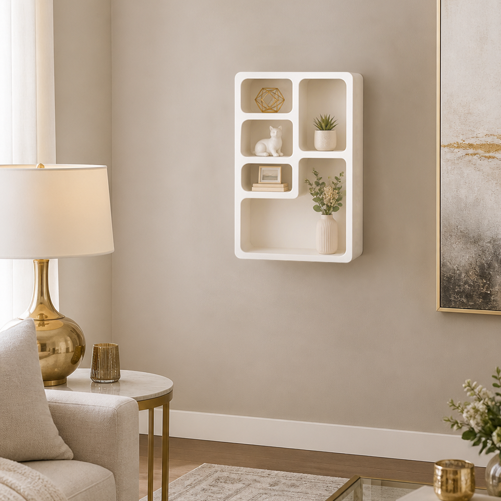 Avery Place White Rectangle Rough Finish Wall Shelf