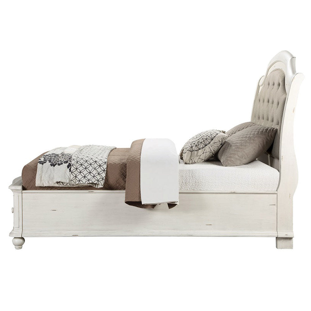 Jaqueline Gray/Antique White Eastern King Bed w/ Storage