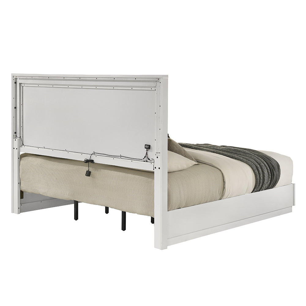 Esther White/Silver Eastern King Bed w/LED