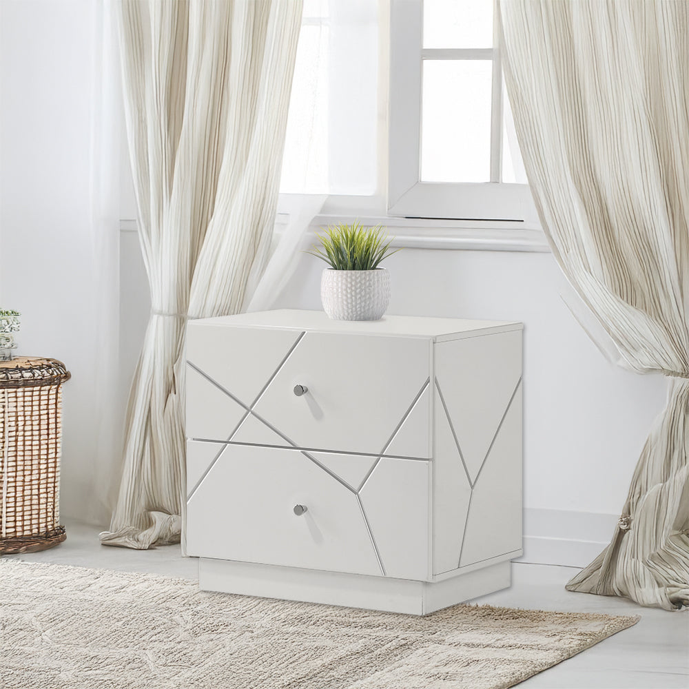 Esther White/Silver Nightstand