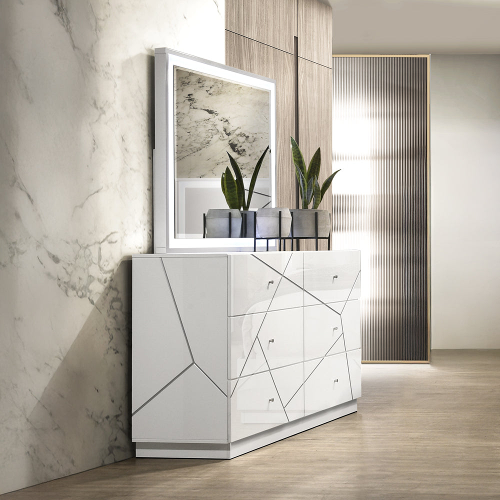 Esther White/Silver Mirror w/LED