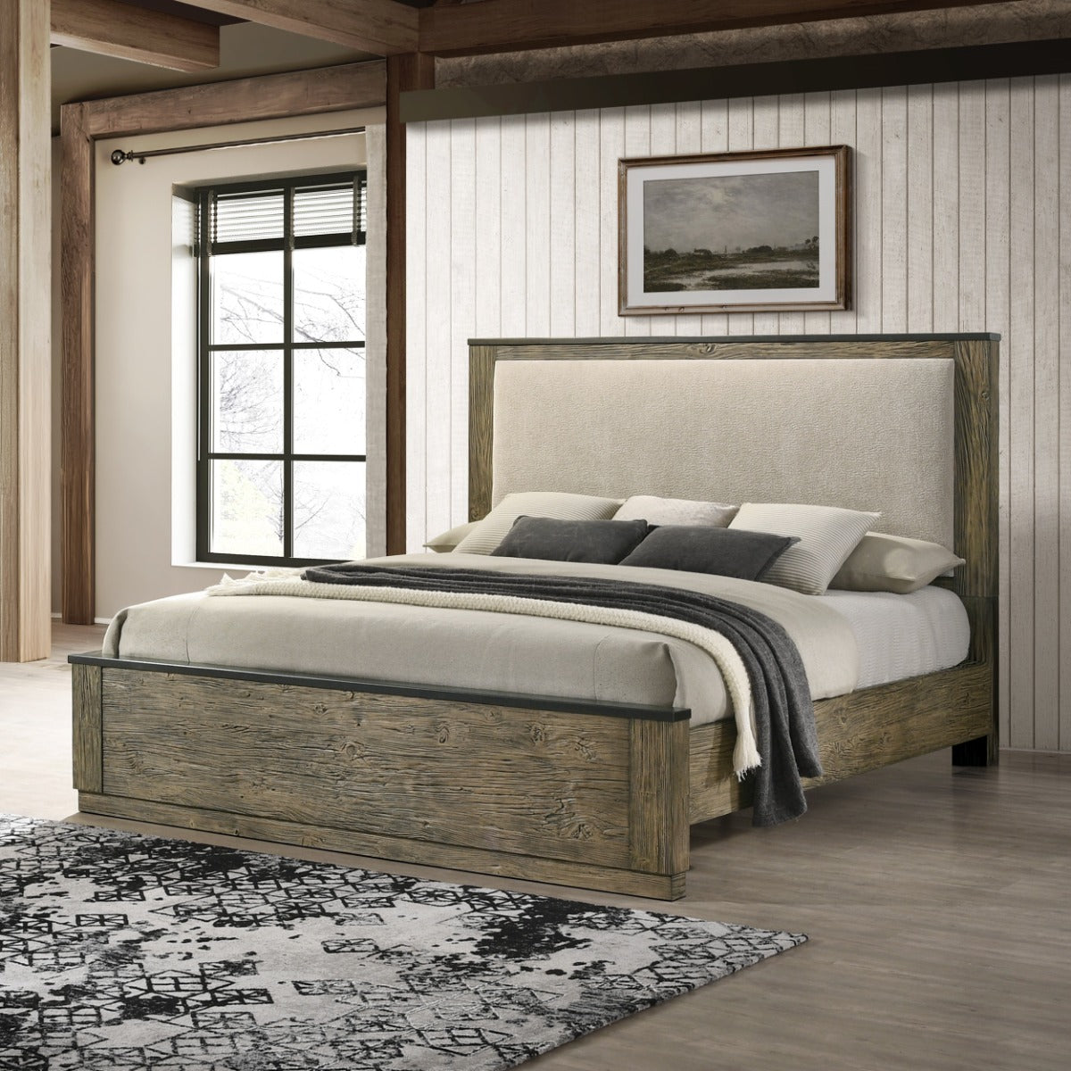 Lance Beige/Distressed Oak Queen Bed