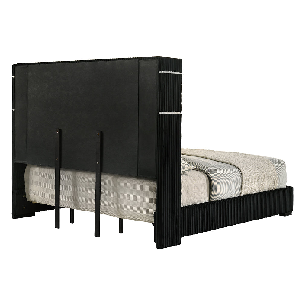 Garner Black/Gray Queen Bed w/Fireplace, LED, Reading Light, Speaker, Bluetooth, USB