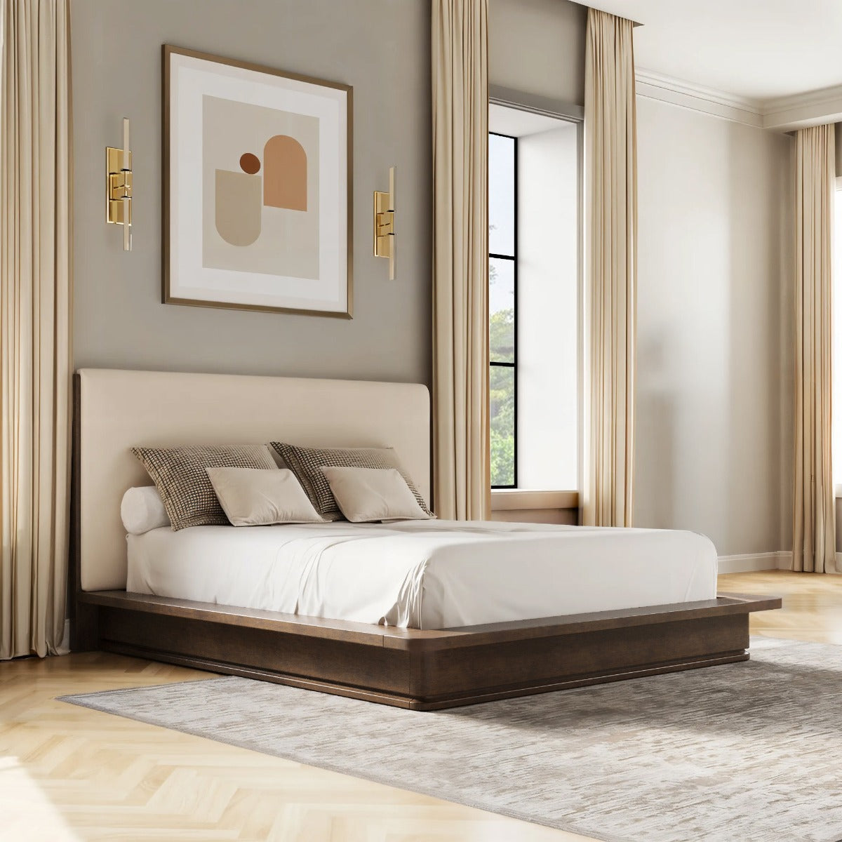 Zoey Cream/Brown Oak Eastern King Bed